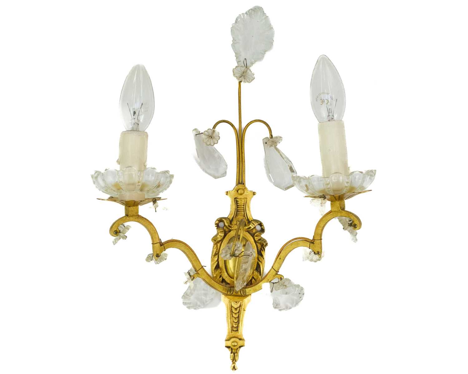 A pair of gilt metal twin branch wall lights. - Image 2 of 3