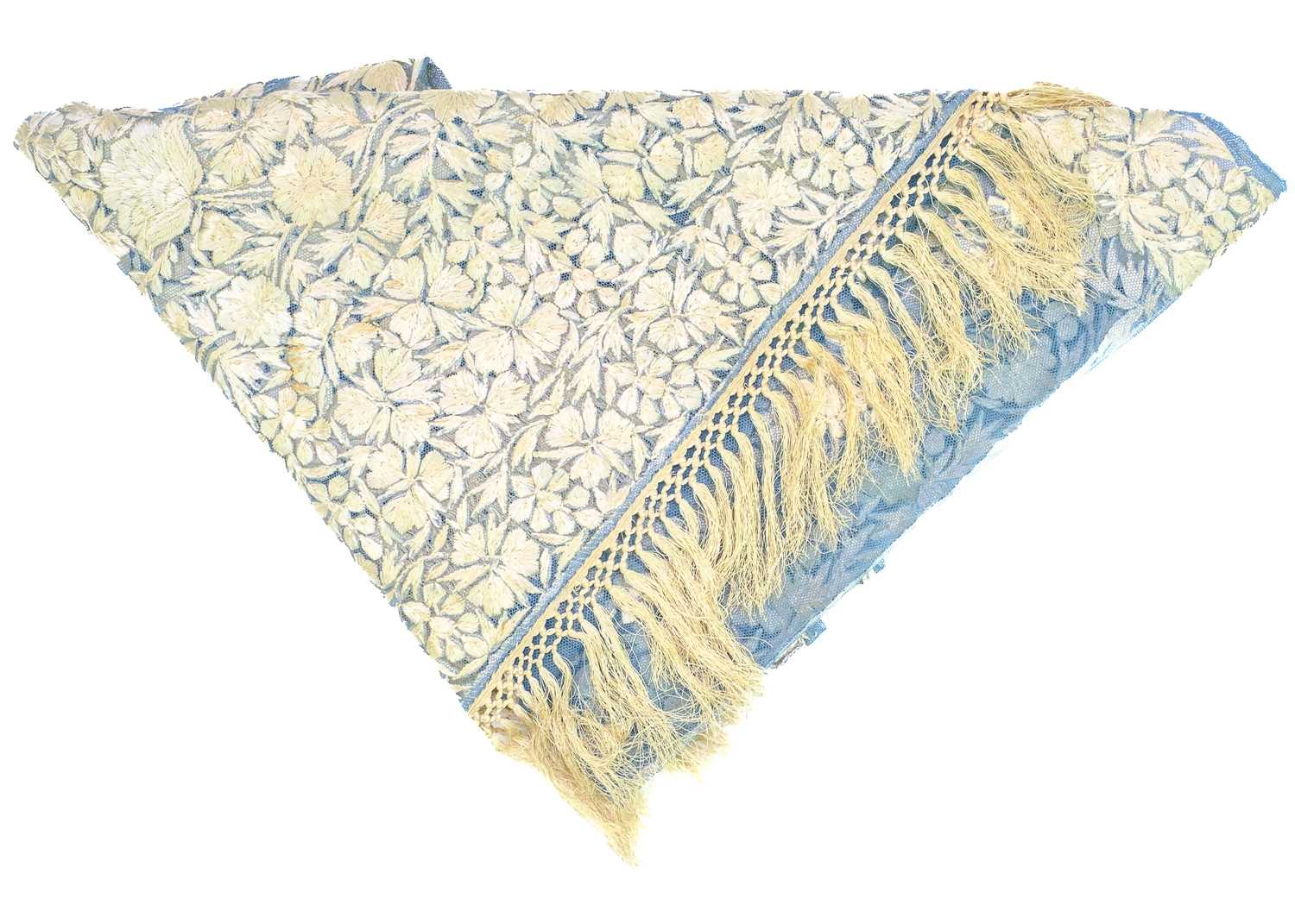 A fine late Victorian lace and embroidered scarf. - Image 2 of 13