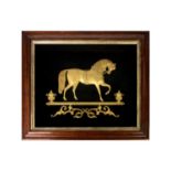 A Victorian gilt metal relief picture of a horse.