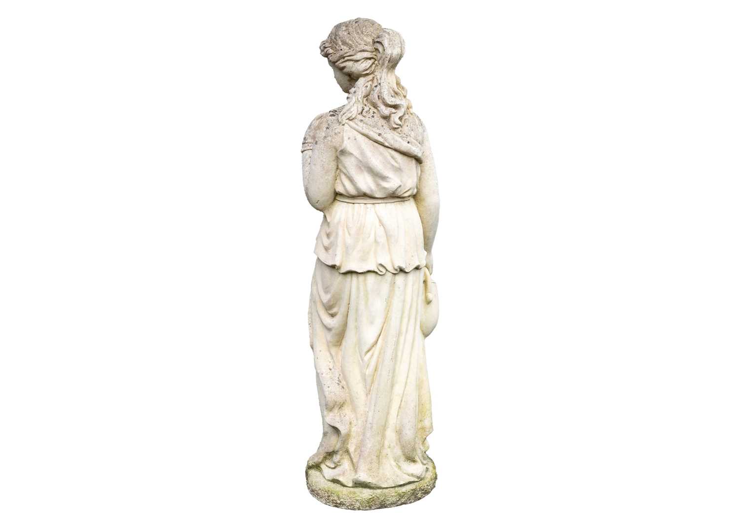 A reconstituted stone garden statue modelled as a classical female holding a vase. - Image 3 of 3