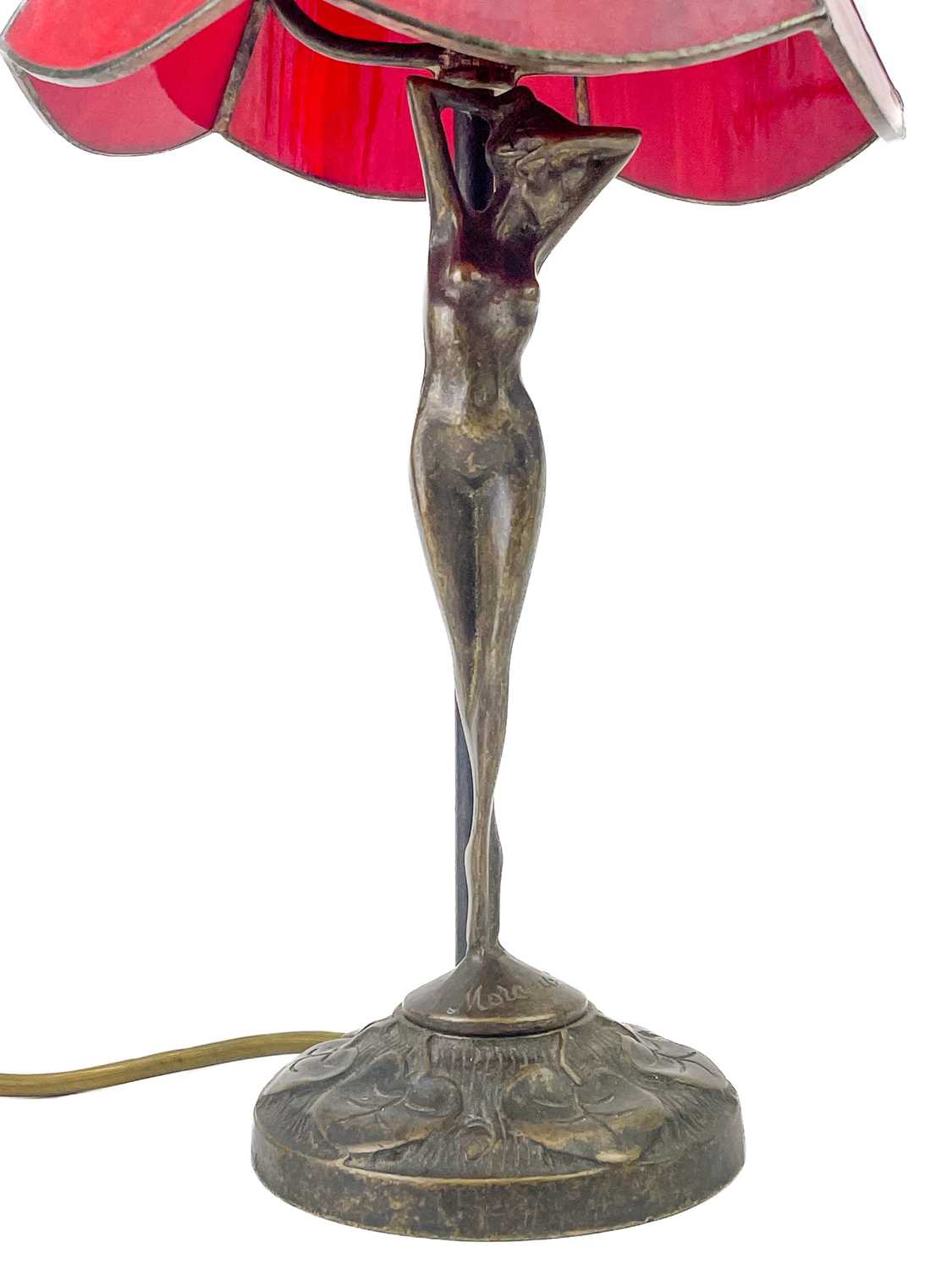 A bronzed metal figural table lamp base after Moreau, modelled with a female nude. - Image 3 of 8