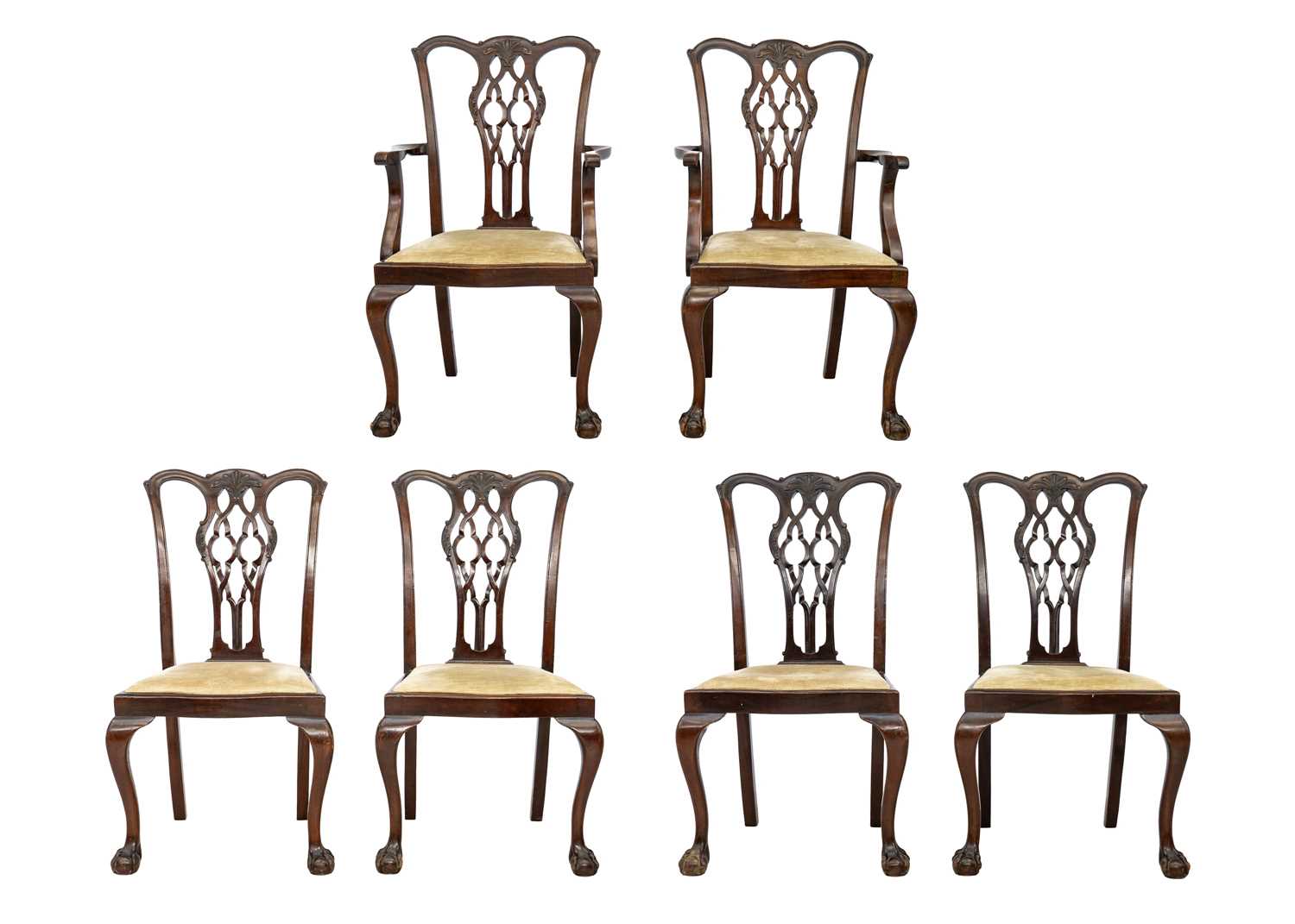 A set of six Chippendale design mahogany dining chairs.