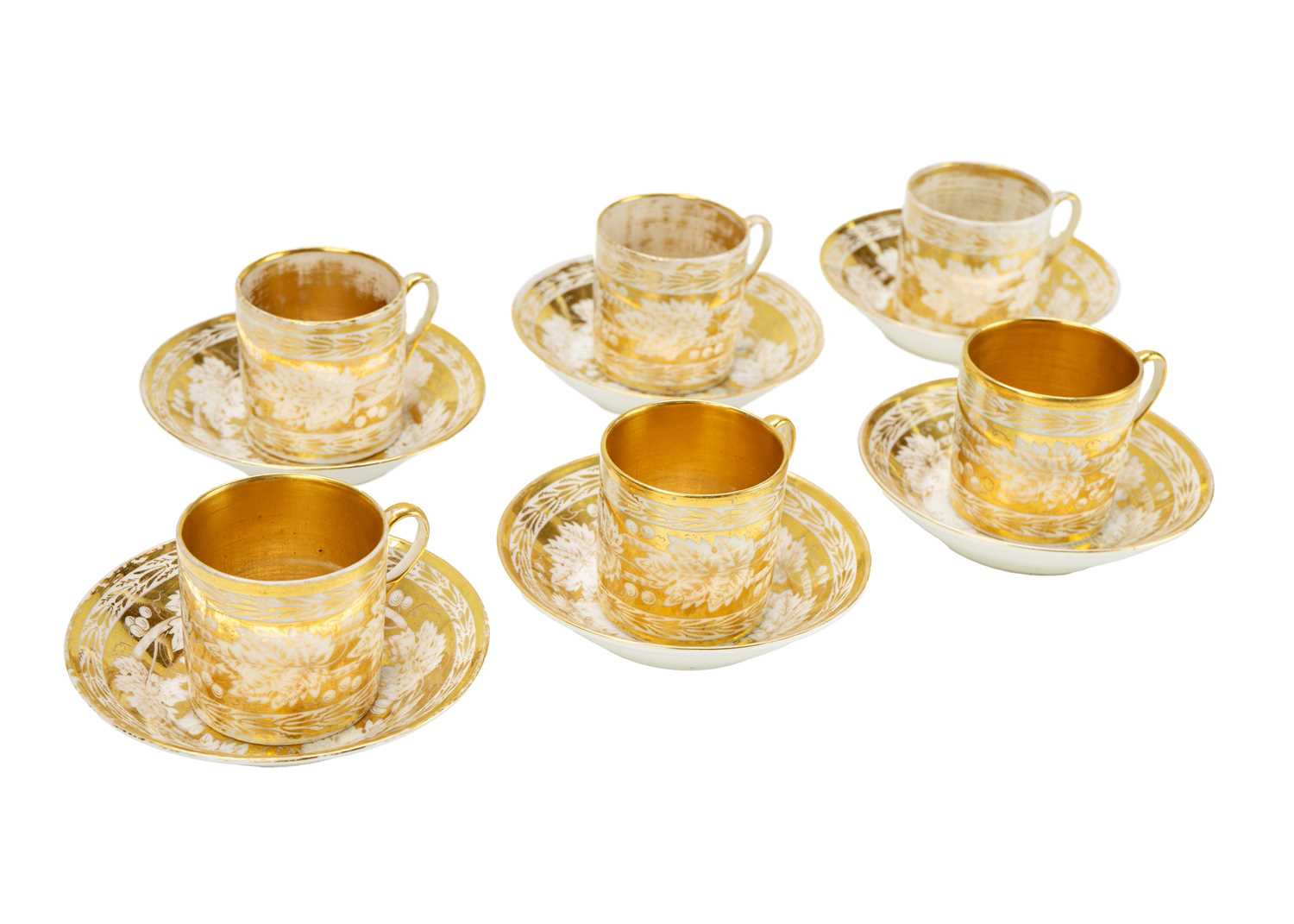 A set of six gilt decorated coffee cans and saucers. - Image 2 of 4