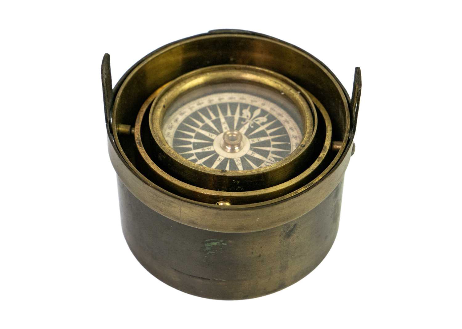 A 19th century brass gimbal mounted pocket compass. - Image 2 of 3