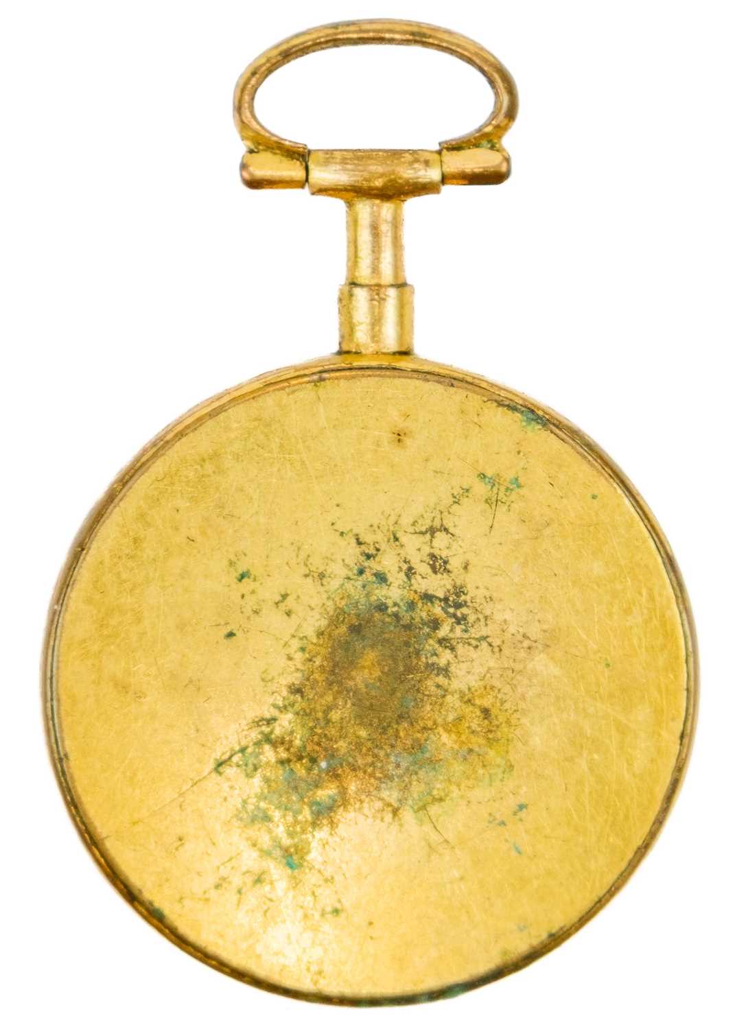 An early 19th century gilt brass compass with enamel dial and blue steel needle. - Image 2 of 2