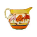 A Clarice Cliff Seven Colour Trees & House pattern Perth jug.