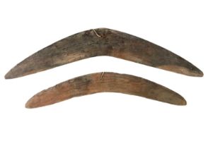 Two Australian Aboriginal boomerangs.