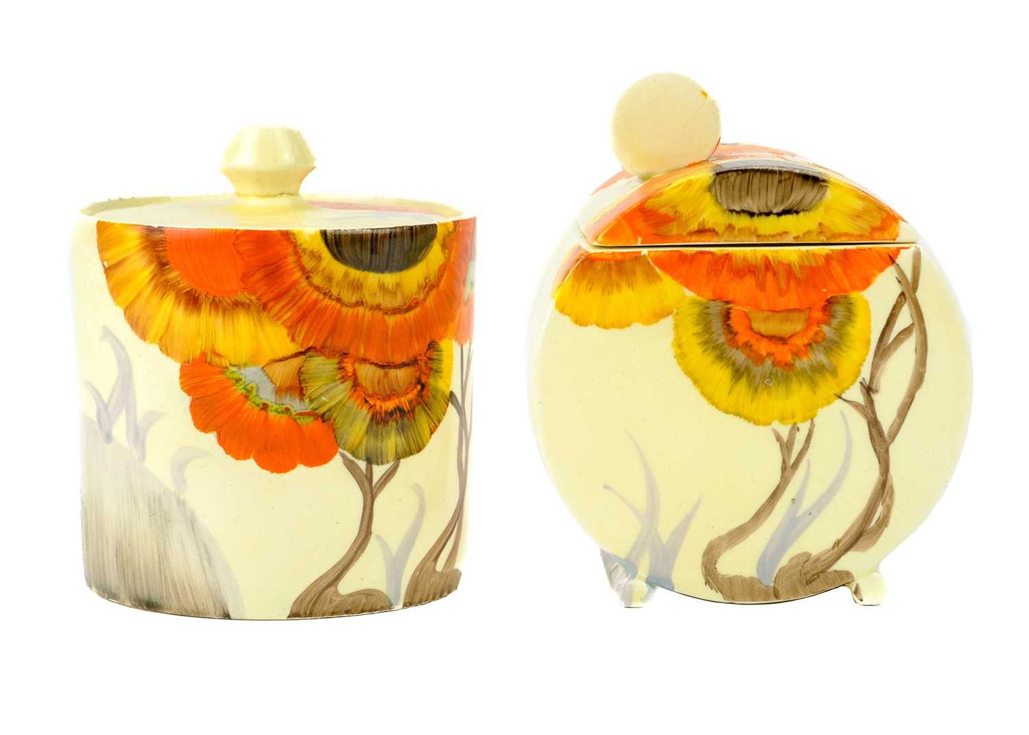 A Clarice Cliff Rodanthe pattern Bon Jour shape sugar bowl and cover.