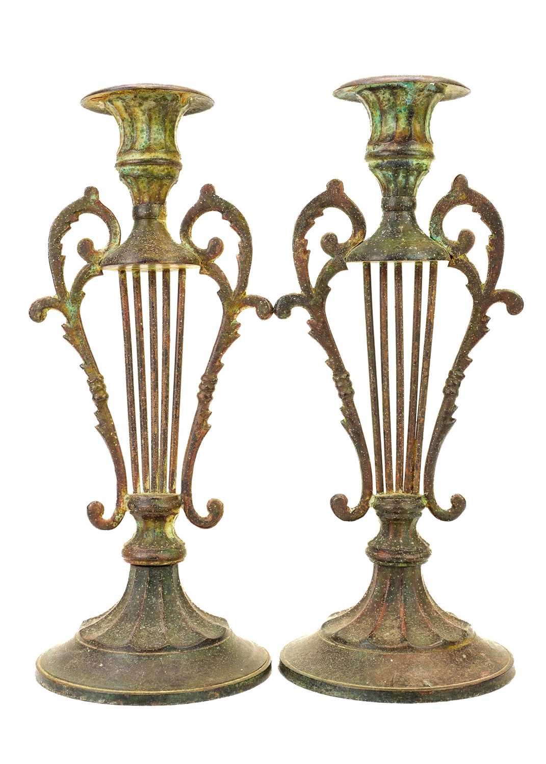 A pair of European hexagonal brass candlesticks. - Image 6 of 15