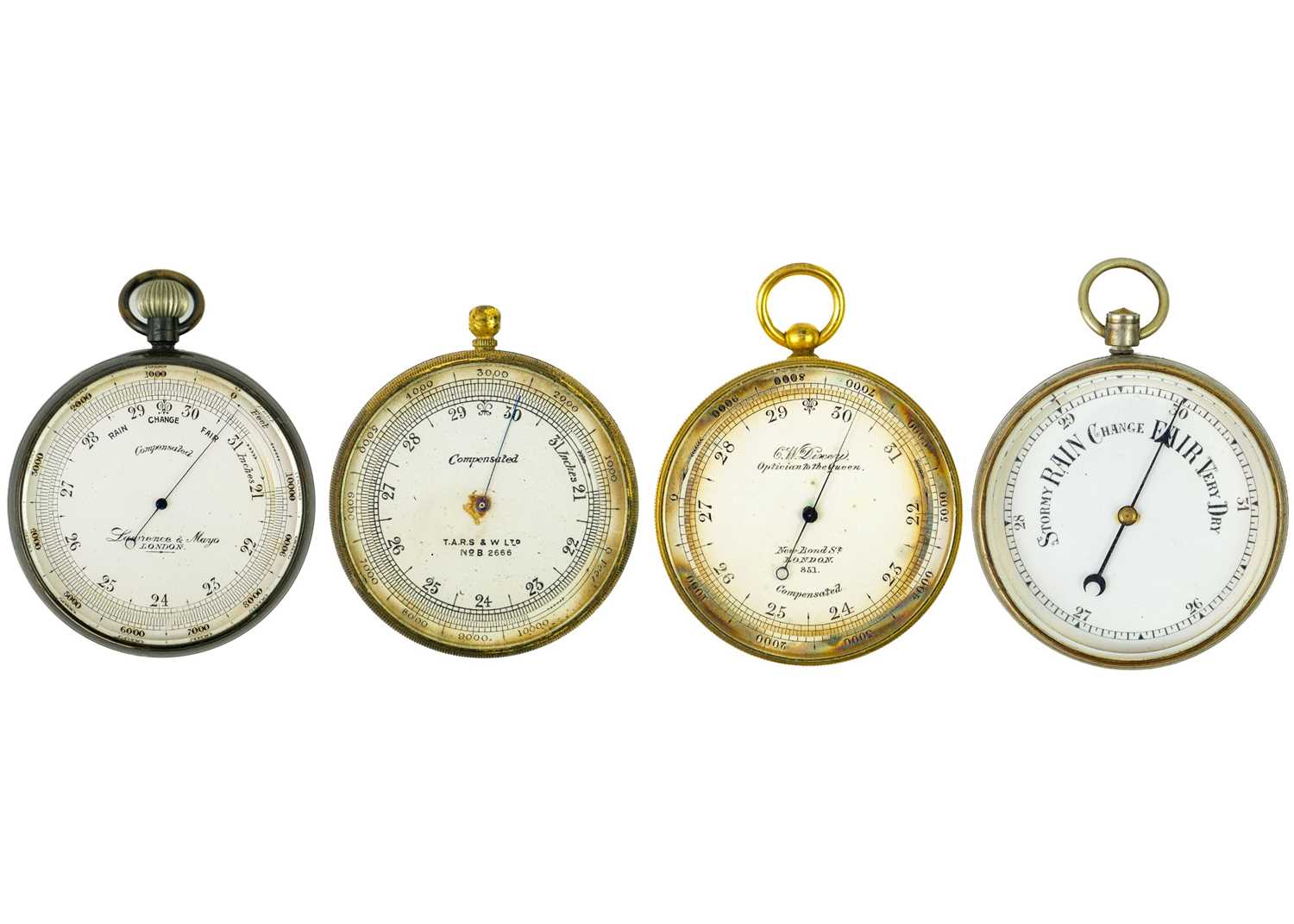 An early 20th century silvered brass aneroid pocket barometer by Lawrence & Mayo London.