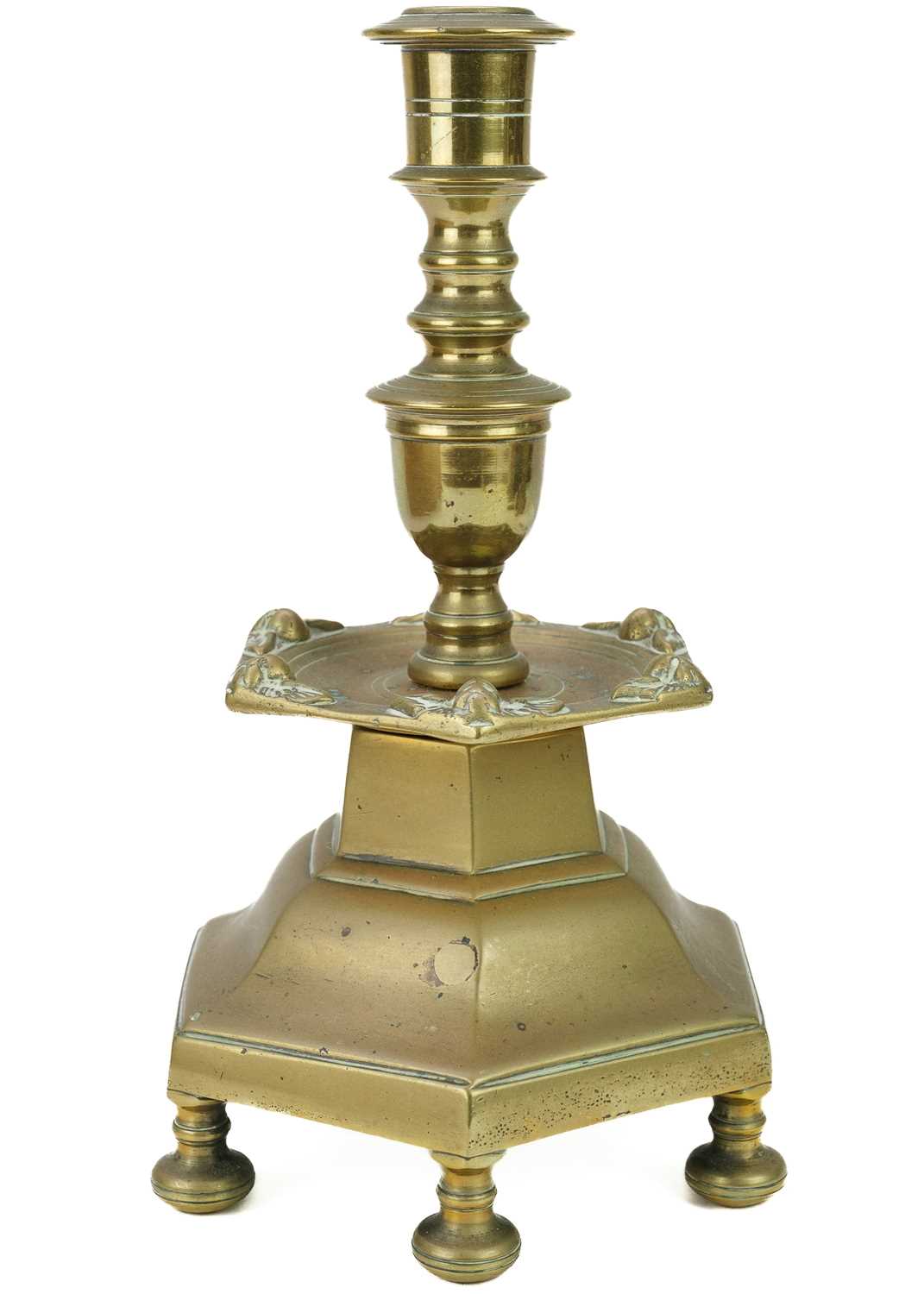 A pair of European hexagonal brass candlesticks. - Image 12 of 15