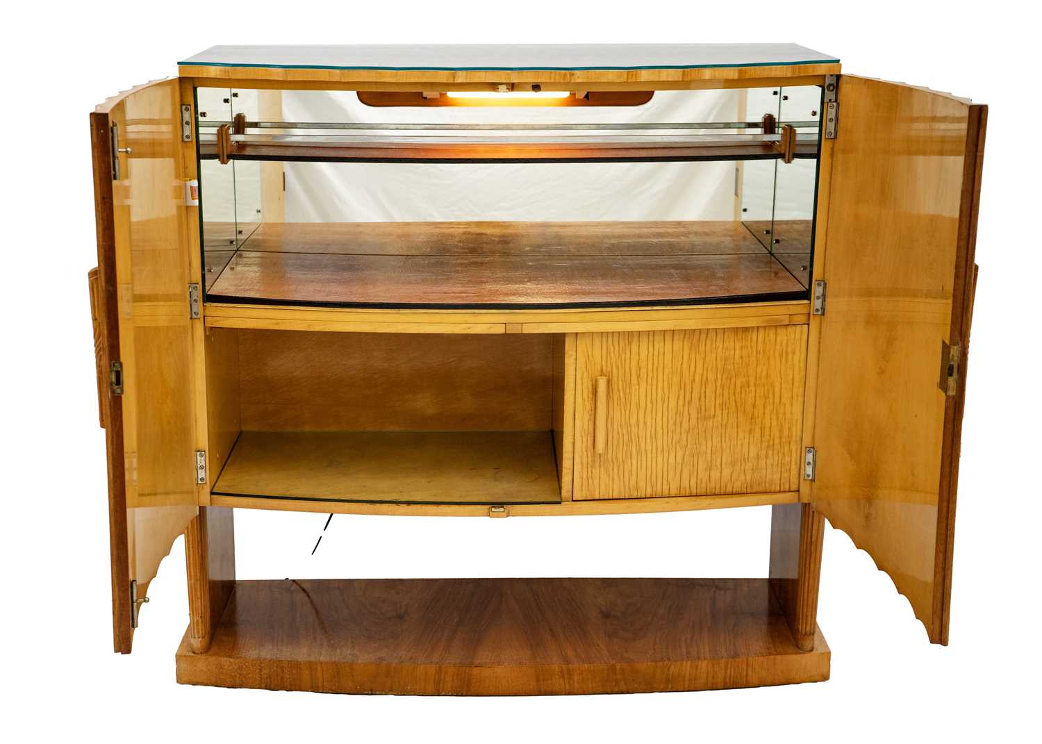 An Art Deco demi lune maple cocktail cabinet. - Image 2 of 17