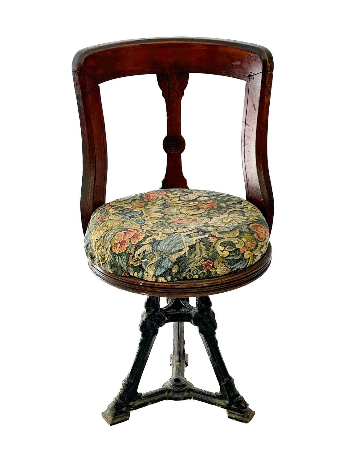A late Victorian walnut swivel chair, on a cast iron base. - Image 6 of 6