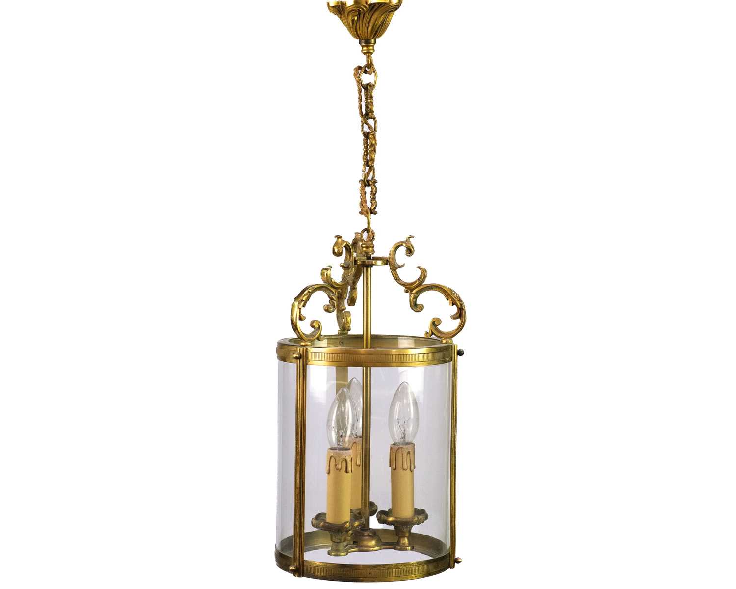 A pair of circular glazed brass hall lanterns. - Image 5 of 6