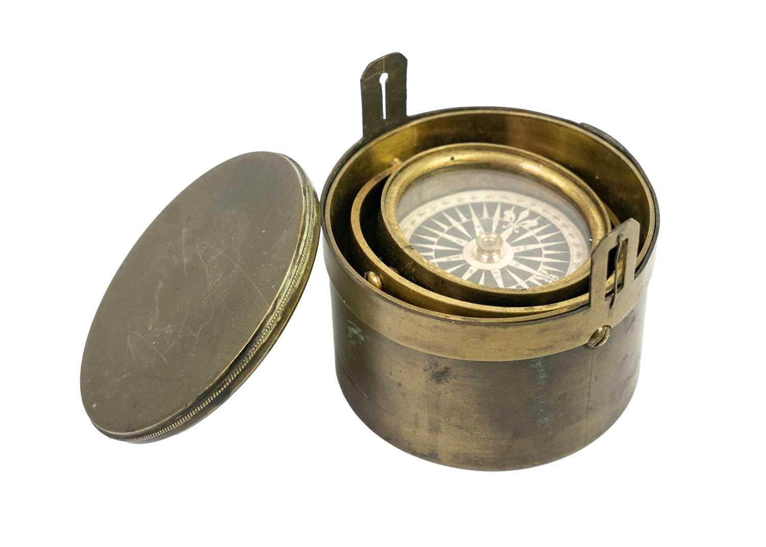 A 19th century brass gimbal mounted pocket compass. - Image 3 of 3