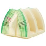 A Clarice Cliff Tartan (green) pattern daffodil shape toast rack.