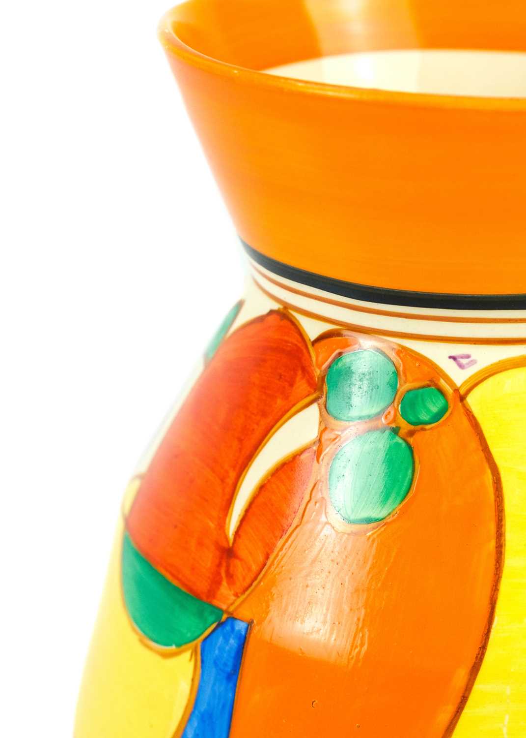 A Clarice Cliff melon (orange) pattern 360 shape vase. - Image 2 of 6