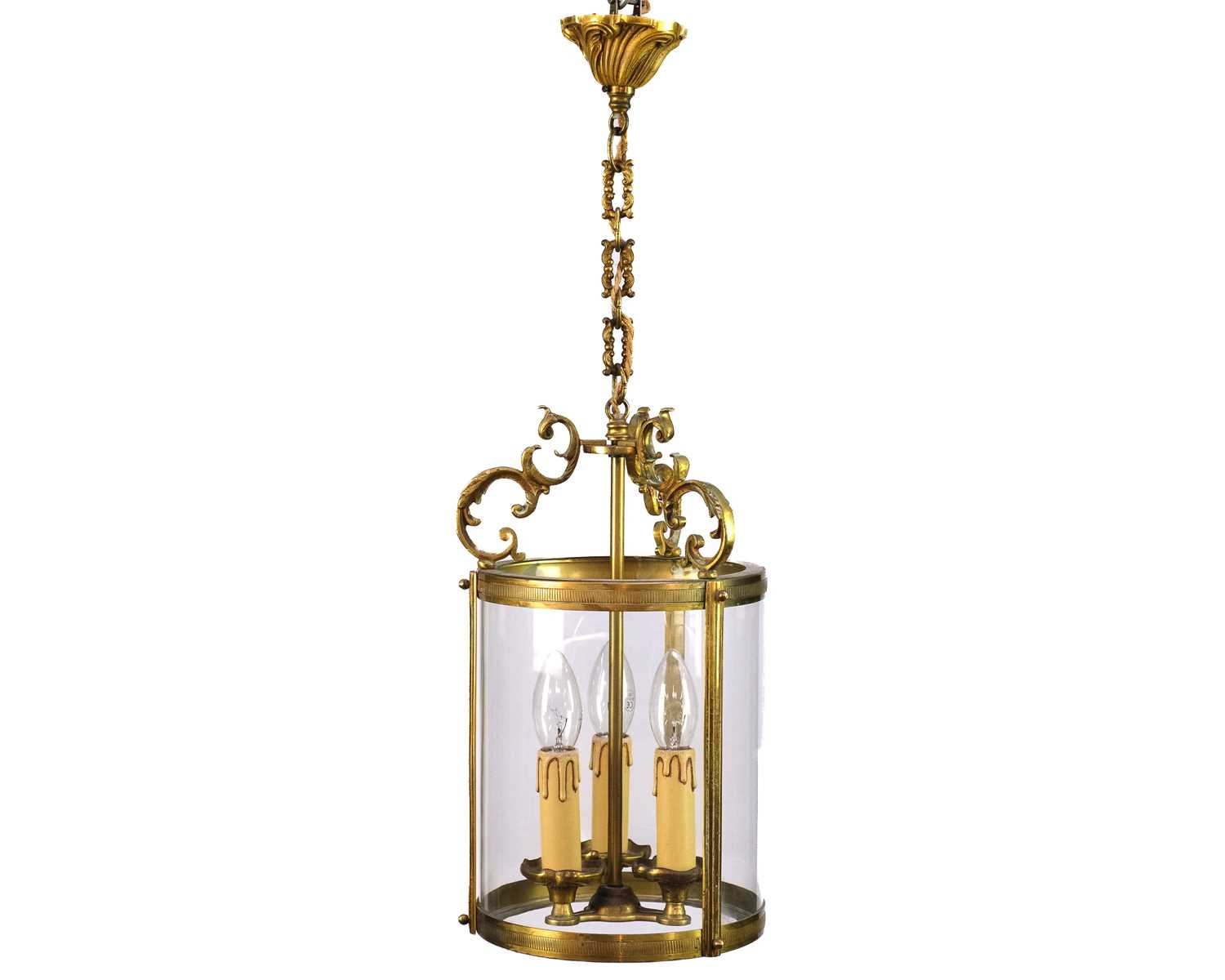 A pair of circular glazed brass hall lanterns. - Image 3 of 6