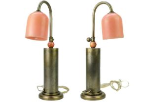 A pair of steel Industrial style table lamps.