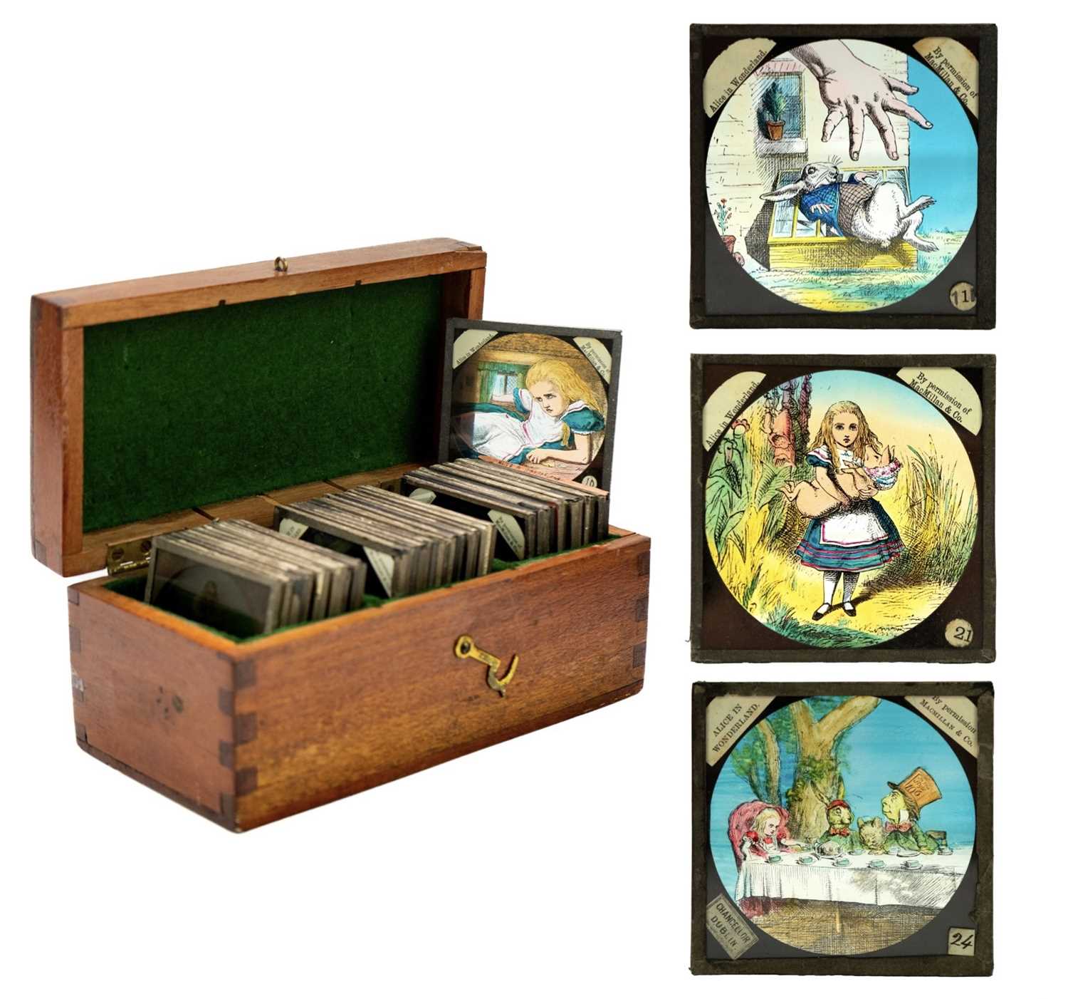 Magic lantern slides, Alice in Wonderland A complete set of 42 illustrations by Tenniel, of Lewis