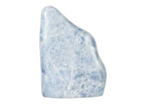 A large blue calcite mineral specimen.
