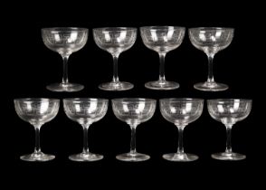 A set of nine Edwardian glass champagne tazzae.