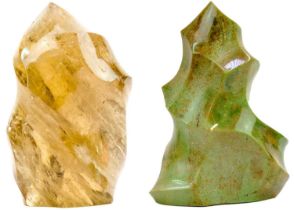 Two cut and polished mineral specimens.