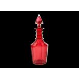 A 19th century ruby glass decanter.