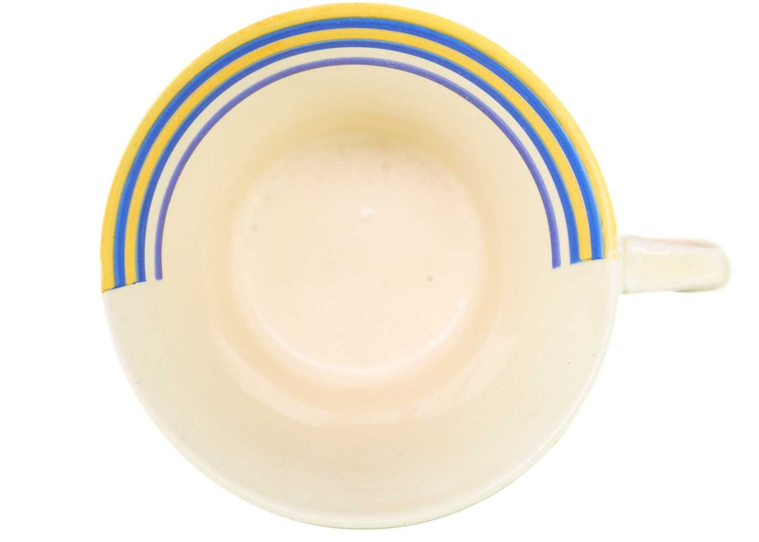 A Clarice Cliff Banded pattern daffodil shape cup and saucer. - Image 5 of 5