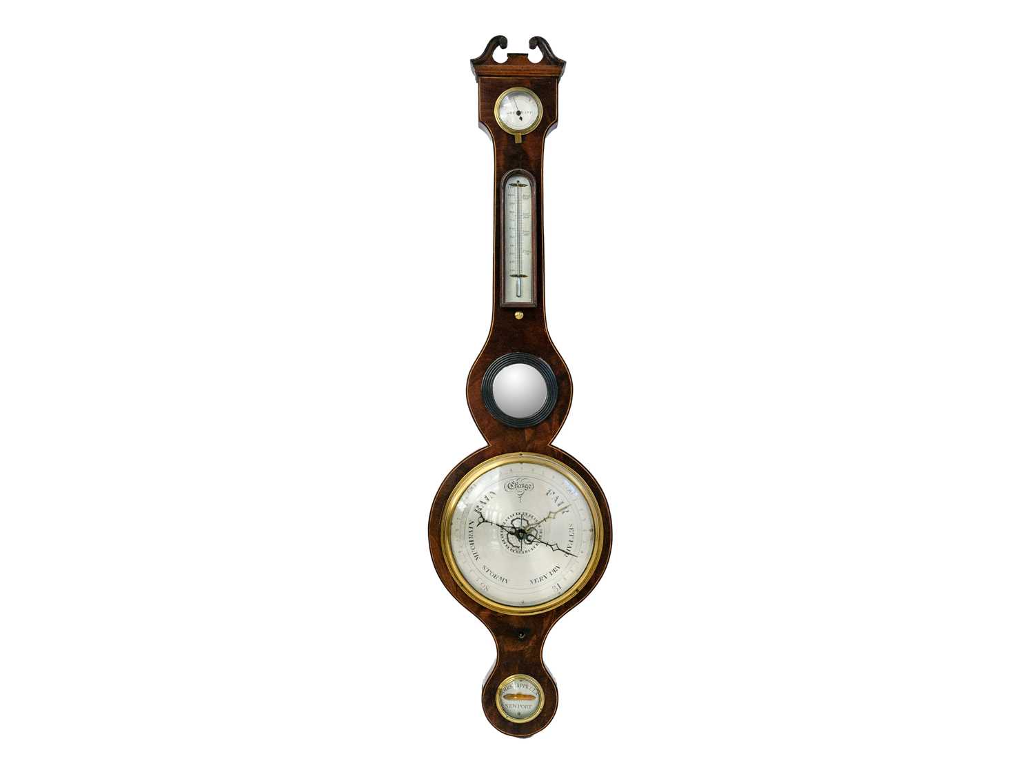 A late George III mahogany wheel barometer.