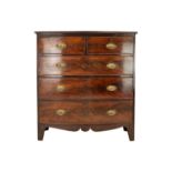 A 19th century flame mahogany bow front chest of drawers.