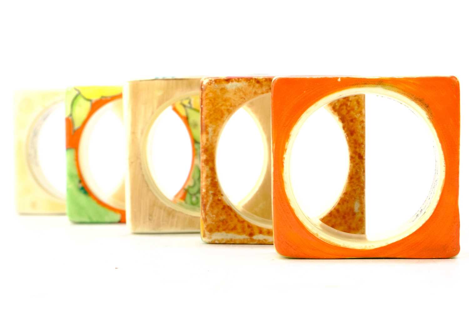 Five various Clarice Cliff napkin rings. - Image 3 of 4