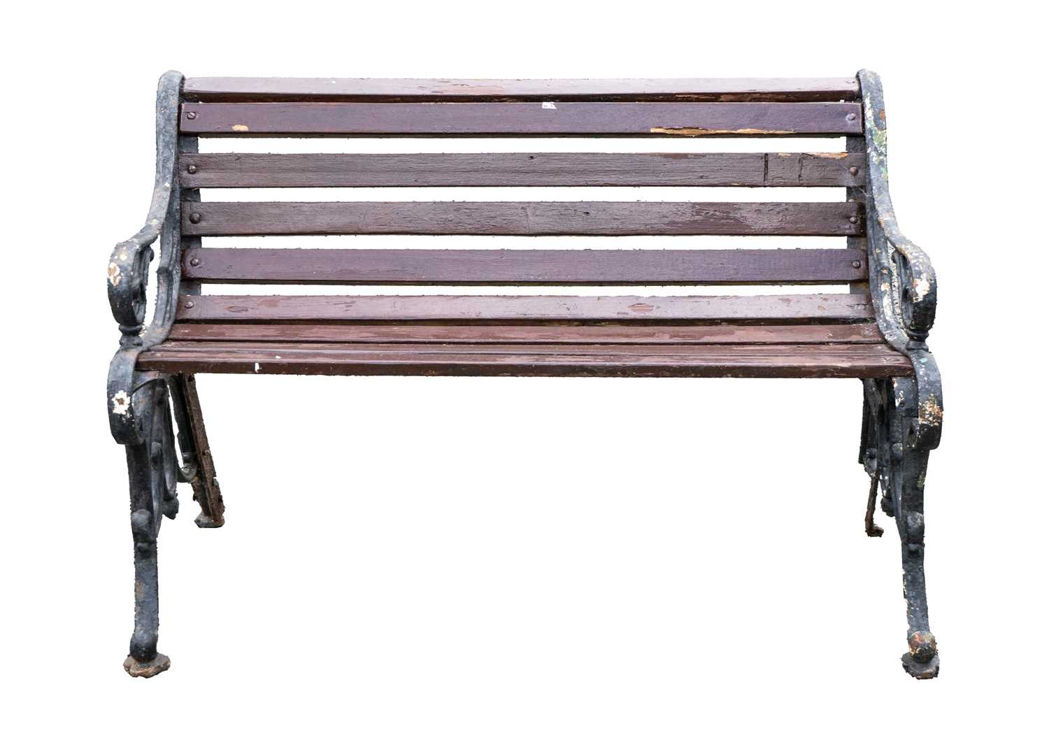 A small cast iron garden bench, width 79.5cm. - Image 2 of 5