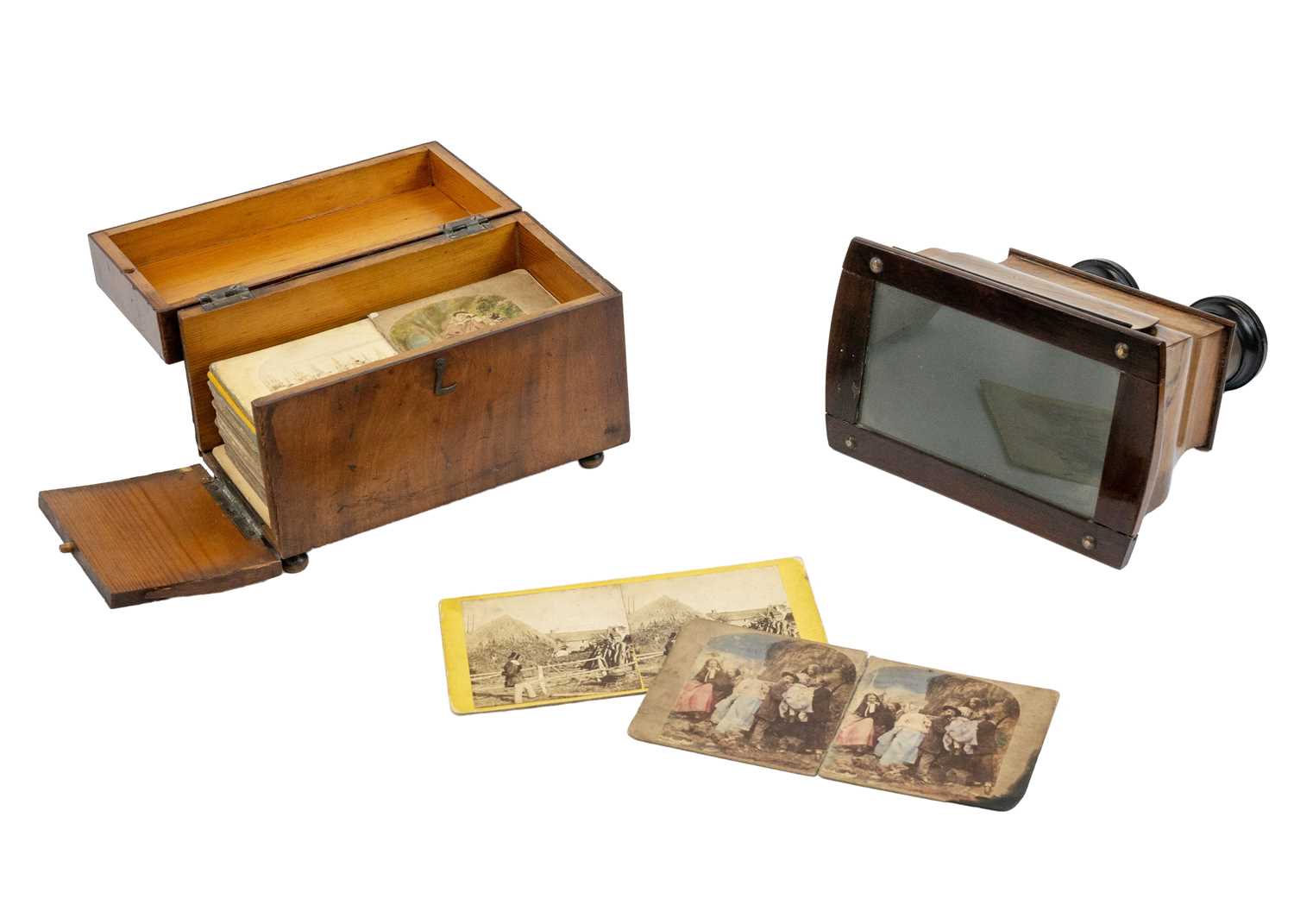 A Victorian walnut cased Brewster type stereoscopic viewer.