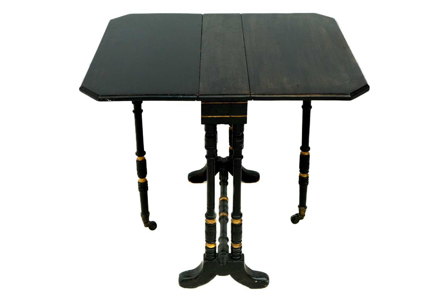 A diminutive ebonised and gilt Victorian Sutherland table. - Image 6 of 6
