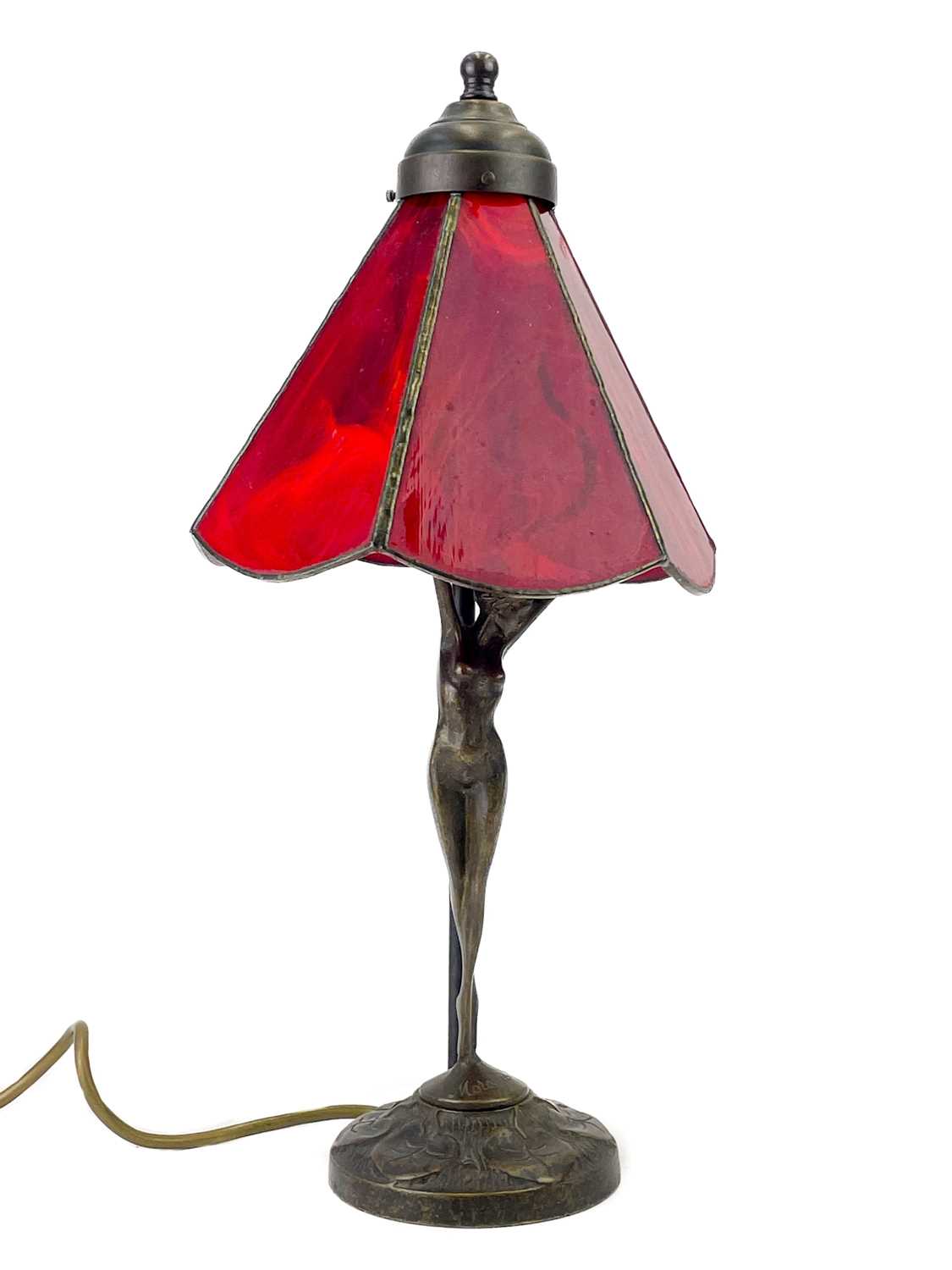 A bronzed metal figural table lamp base after Moreau, modelled with a female nude. - Image 7 of 8