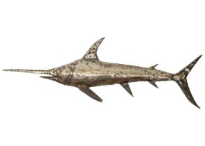 A metalwork sculpture of a marlin.
