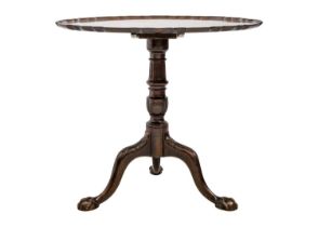 George III style mahogany pie crust tilt top tripod table.