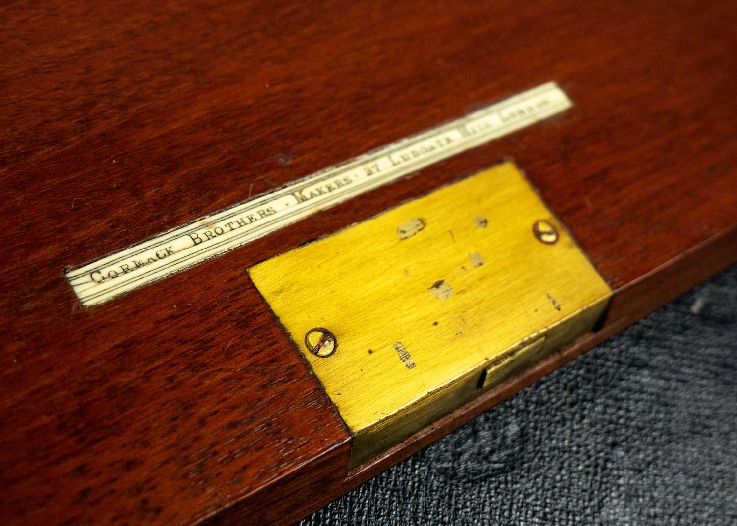 A Victorian burr walnut and brass bound writing slope. - Image 6 of 6