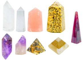 A collection of cut and polished minerals.