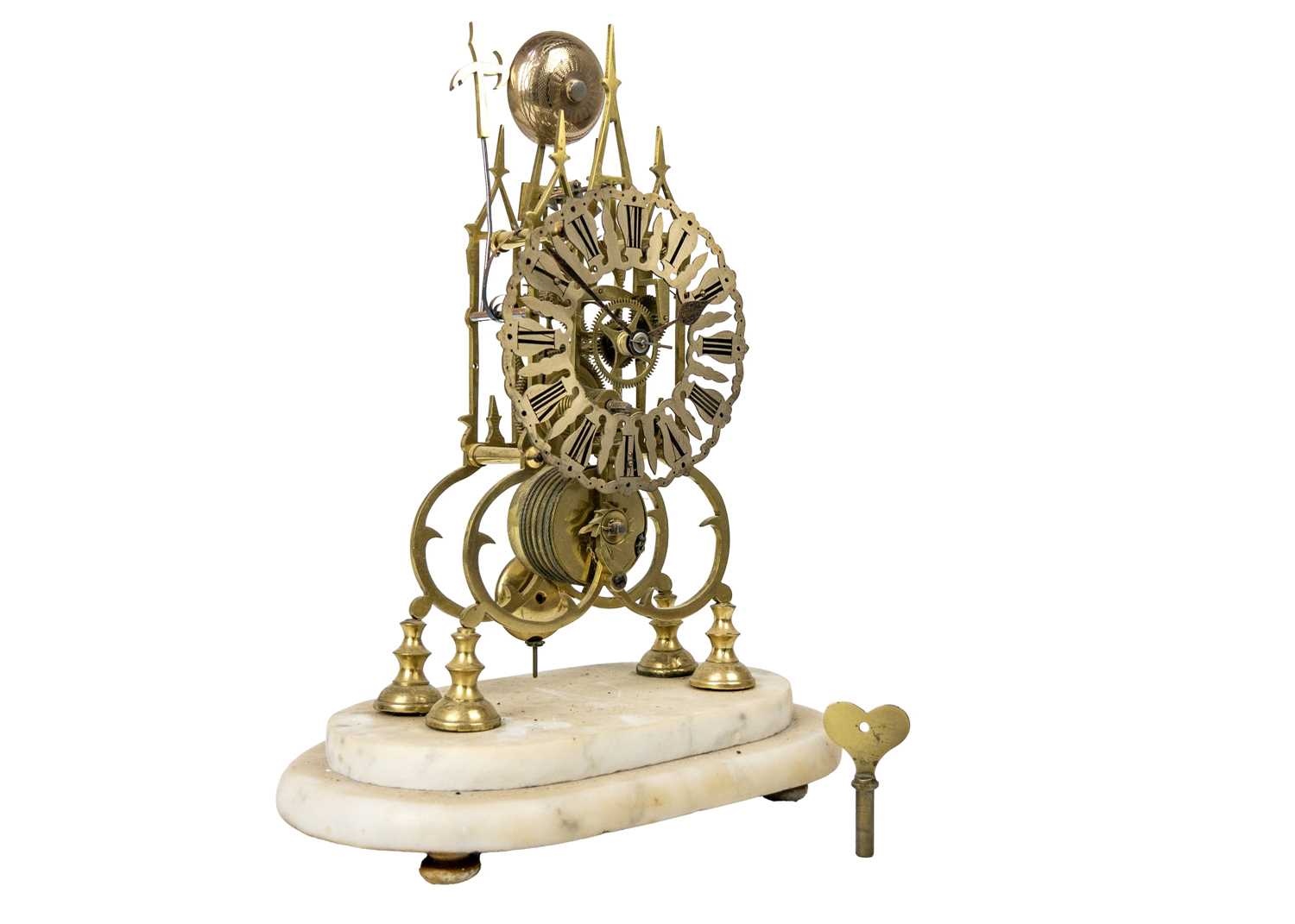 An English brass cathedral skeleton clock. - Image 3 of 3