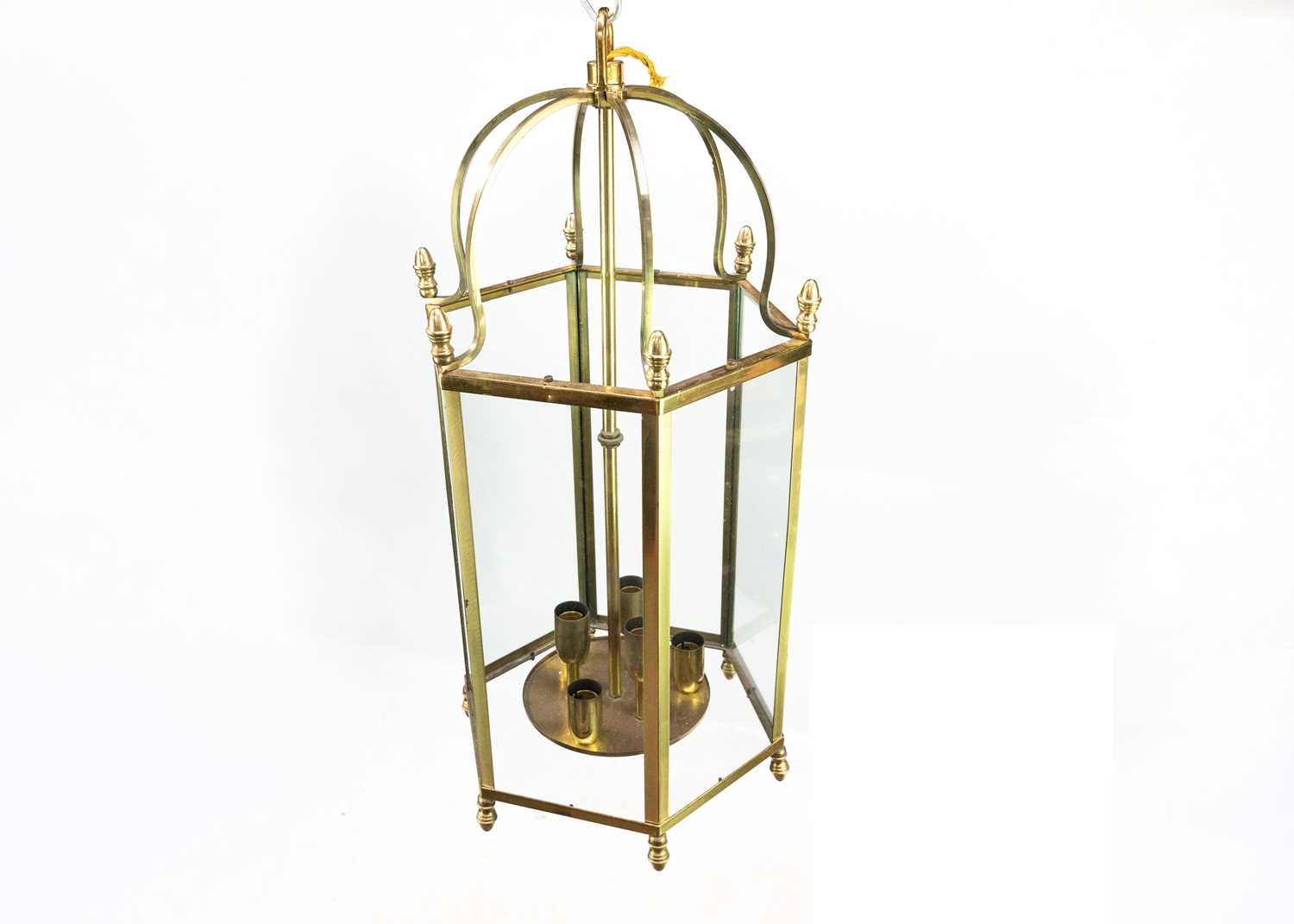 A glazed brass hexagonal hall lantern. - Image 2 of 6