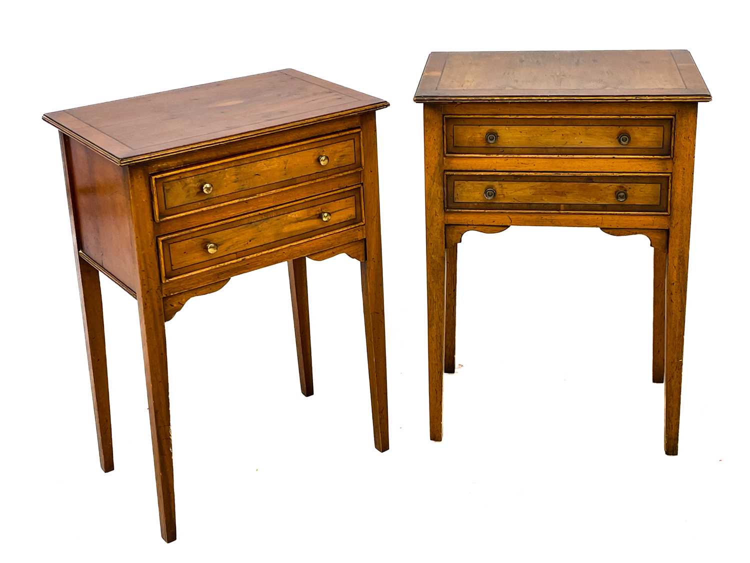 A pair of Georgian style yew veneered bedside tables. - Image 3 of 8