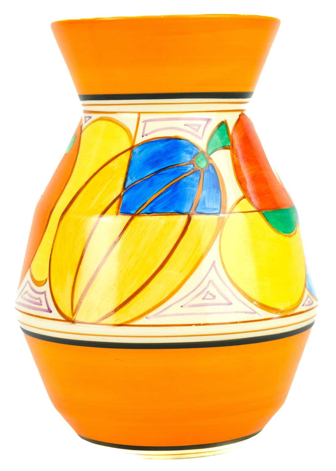 A Clarice Cliff melon (orange) pattern 360 shape vase. - Image 6 of 6