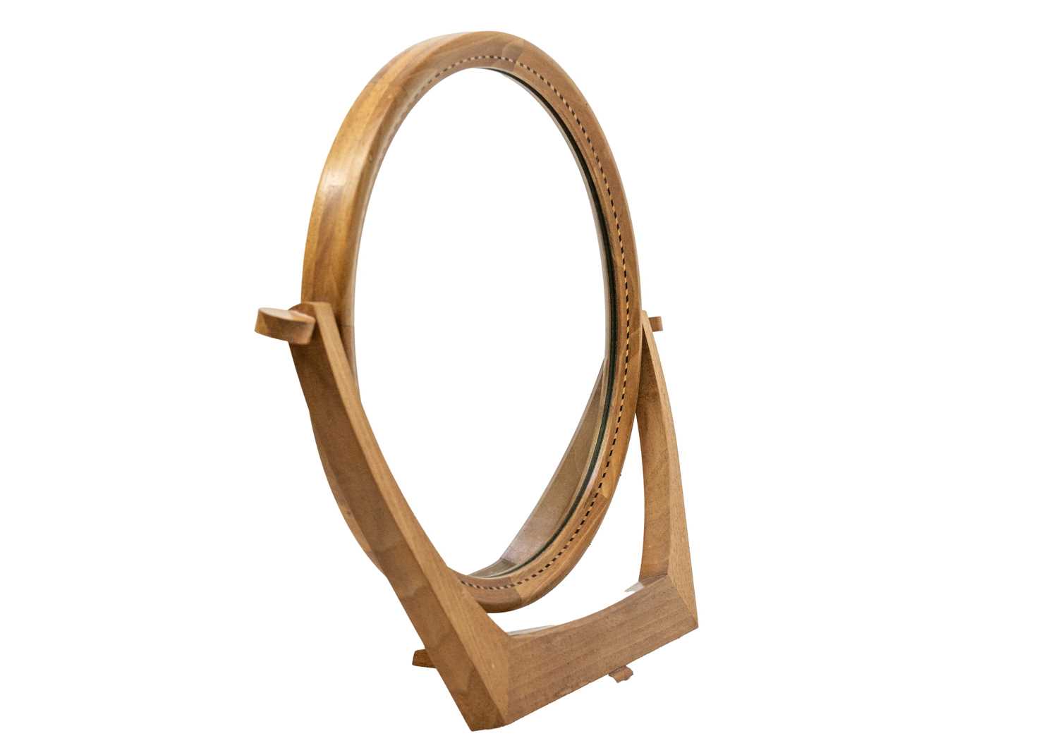 A mid century walnut inlaid circular dressing table mirror. - Image 2 of 4