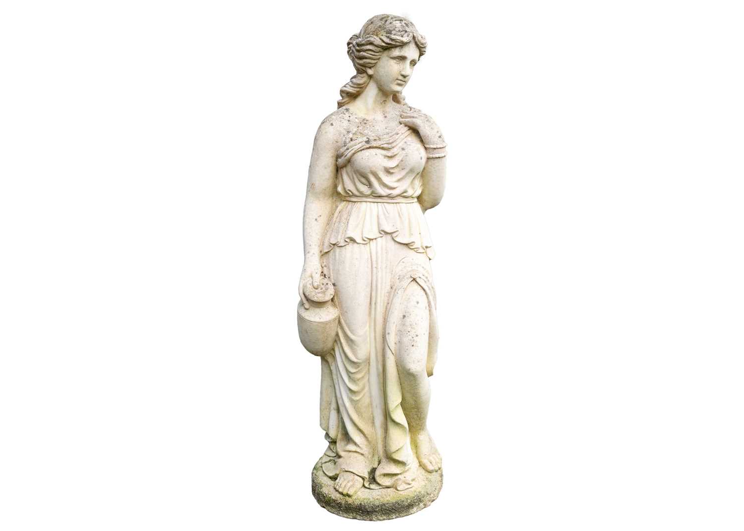 A reconstituted stone garden statue modelled as a classical female holding a vase. - Image 2 of 3