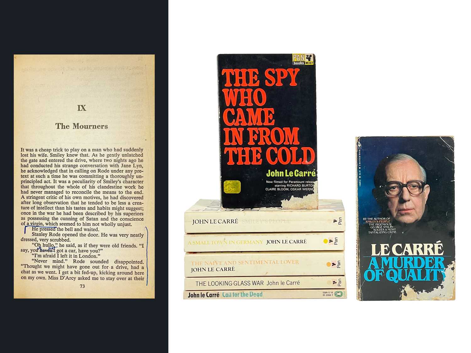 (Signed and inscribed) John le Carre Seven paperbacks used for a lecture to the Cambridge Union Soci