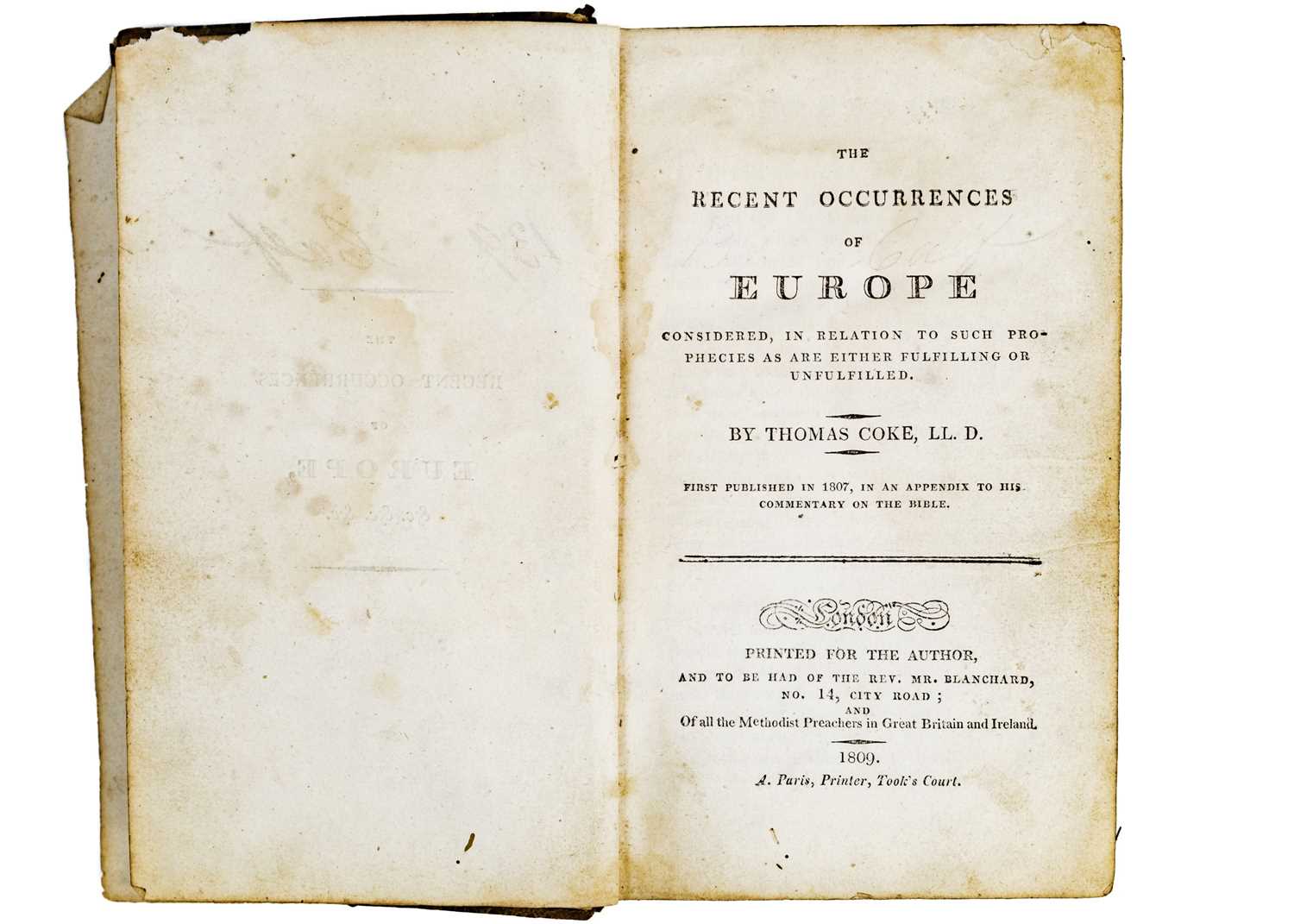 COKE, Thomas. 'Recent Occurrences of Europe : Considered in Relation to Such Prophecies as are Eithe - Image 5 of 8