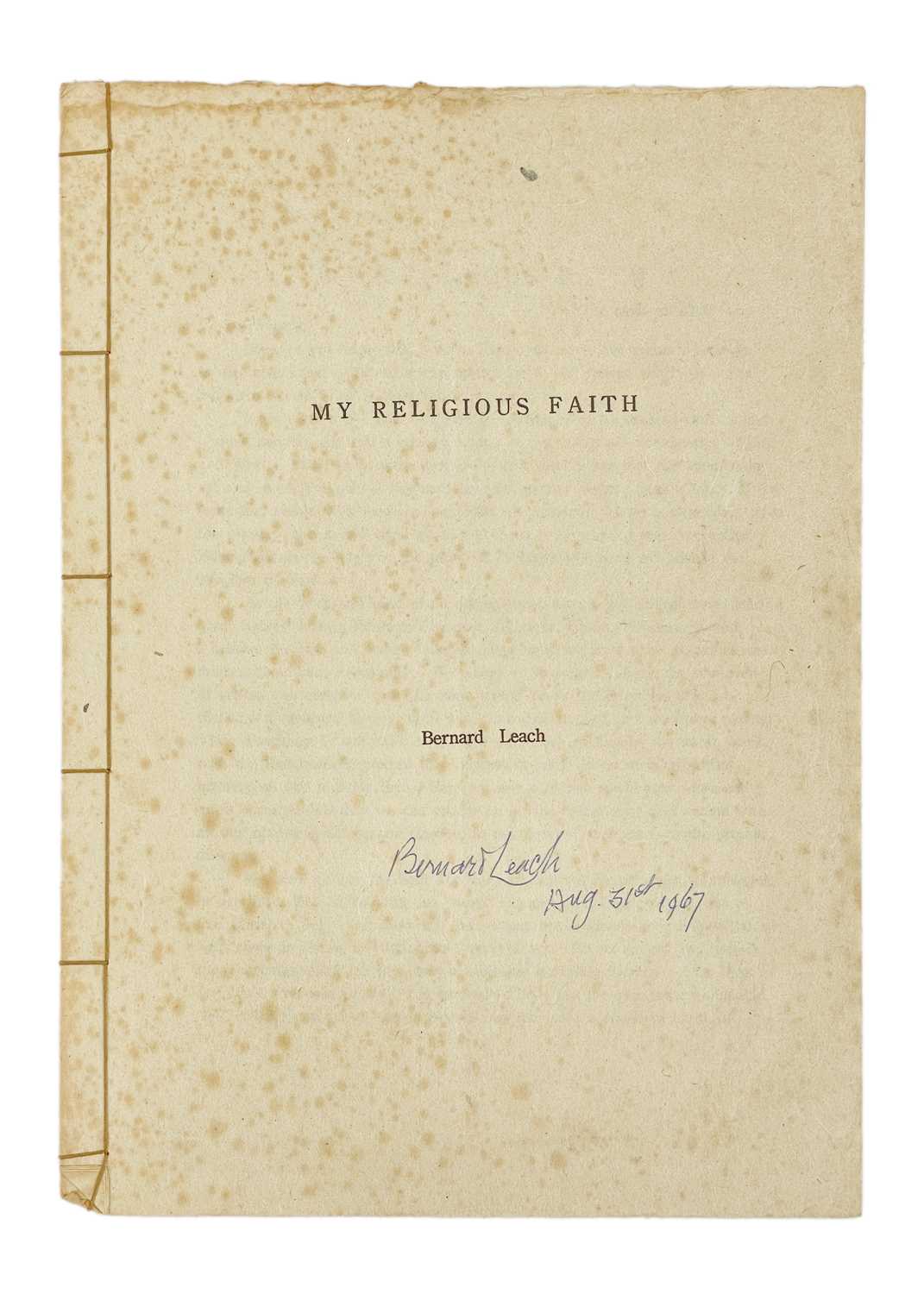 (Signed) LEACH, Bernard 'My Religious Faith,' - Image 2 of 5
