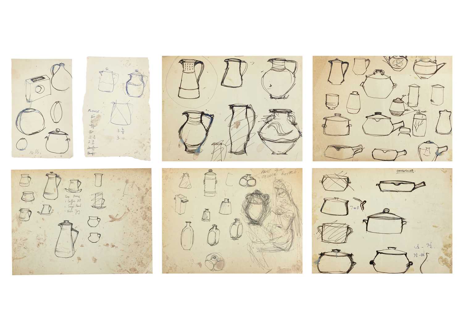 (Bernard Leach) Seven leaves of original sketches